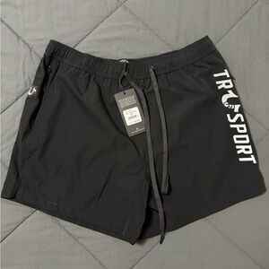 True Religion Black Drawstring Athletic Shorts